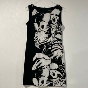 Connected Petite Black White Floral Sheath Dress Women’s 10P Sleeveless Work Car